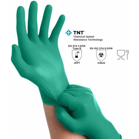 92-600 Gants Jetables en Nitrile, Non Poudrés, Haute Protection Chimique et Mécanique, Contact Alimentaire, Sécurité Industrielle, Sans Latex, Vert, Taille L (100 Gants)