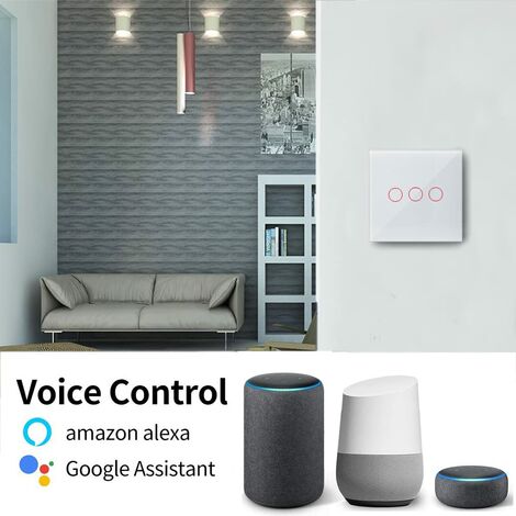 Interrupteur Connecté KETOTEK 3 Gangs - Compatible Alexa Et Google Assistant - WiFi 2.4GHz - Verre Trempé Blanc - Minuterie Et Scènes