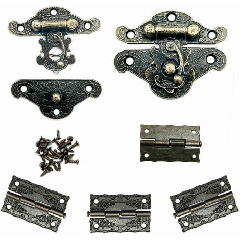 2 Pièces de Serrure de Boîte à Bijoux de Décoration D'armoire de Meubles de Conception Antique Vintage et 4 Pièces de Charnière Vintage, avec Suffisamment de Vis de Couleur Bronze