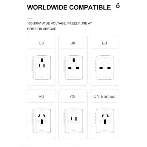 Adaptateur Voyage Universel International avec 3 USB et 1 Type C, 1500W, Prise France vers USA Canada UK EU Australie Chine Japon