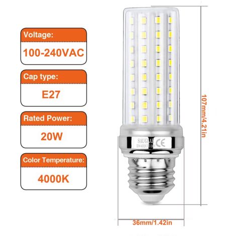3 Pièces Ampoules de Maïs LED 20W, Équivalent 150W Ampoule Incandescente, 2300LM, 4000K Blanc Neutre, Ampoules à E27 Vis Edison