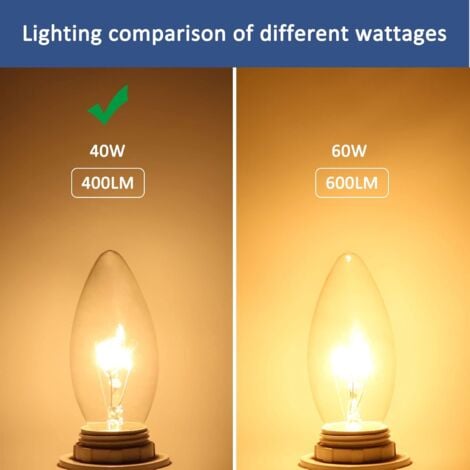 Ampoule Bougie Clair E14 40W, Ampoule Incandescence Dimmable, Blanc Chaud 2700K, 400LM, Ampoule Flamme, E14 Ampoules à bougie à vis Edison, Pack de 10
