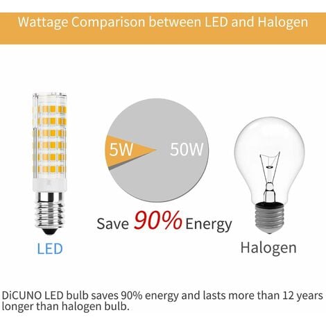 Ampoule LED E14 hotte aspirante, 5W équivalent halogène 50W, Blanc chaud 3000K 550LM, Ampoule petite culot à vis pour hotte et frigo, Non dimmable, 2 Pièces
