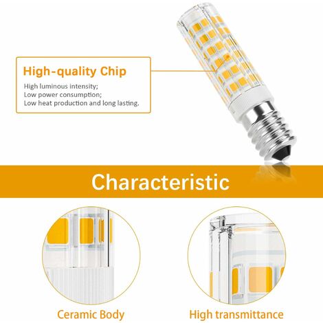 Ampoule LED E14 hotte aspirante, 5W équivalent halogène 50W, Blanc chaud 3000K 550LM, Ampoule petite culot à vis pour hotte et frigo, Non dimmable, 2 Pièces