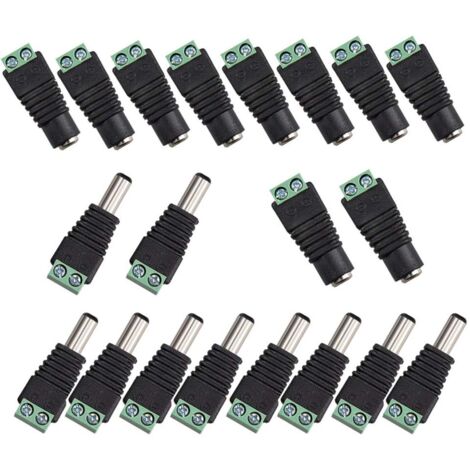 20Pcs DC d'alimentation Connecteur Mâle/Femelle 2,1 x 5,5 mm Fiche 12V Prise Jack Adaptateurs, pour Prise pour caméra de DVR Système de sécurité lumière LED