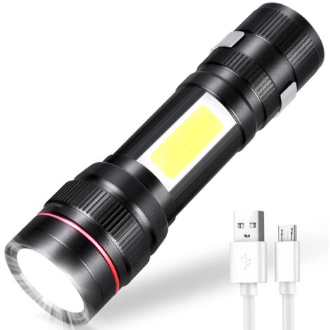Mini Lampe Torche LED Rechargeable USB - Zoomable 3 Modes - Portable Et Étanche - Aluminium