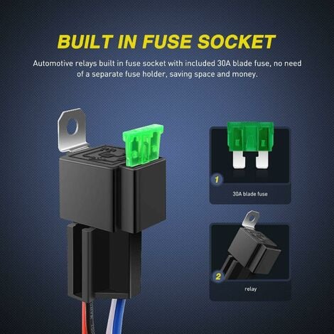 3 pièces Relais Automobile 12V, 4 Broches SPST avec Fusibles à Lame ATO/ATC 30A, Normalement Ouvert pour La Voiture, Prise avec Fils 14 AWG 16 AWG
