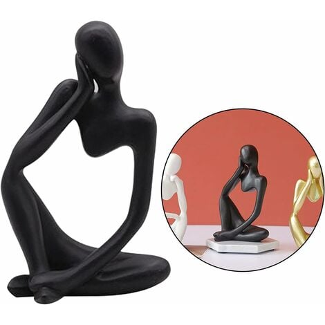 La Statue du penseur, Résine Penseur Sculpture Abstraite Statue Caractère Moderne Figurines Accueil Décor Bureau de Bureau Ornement d'anniversaire Cadeaux Noir Gauche