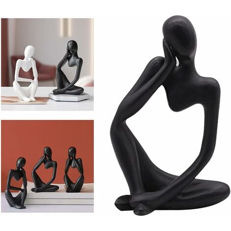 La Statue du penseur, Résine Penseur Sculpture Abstraite Statue Caractère Moderne Figurines Accueil Décor Bureau de Bureau Ornement d'anniversaire Cadeaux Noir Gauche
