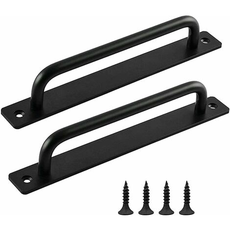 Poignee Porte Coulissante, 2 Pièces Poignée de porte Grange, Poignée de Porte en Noire, Poignées de Porte Intérieure Extérieure Avec Vis, pour Cuisine, Meubles, Armoires, Placards, Portes