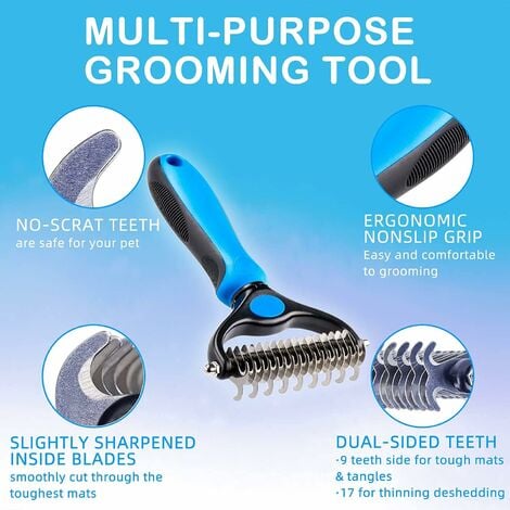 Brosse Chien Brosse Chat, Peigne Déméloir Chien Professionnel et Brosse Chien Poil Long, Râteau de Toilettage pour Chien et Chat enlever le Sous-poil des Animaux de Compagnie