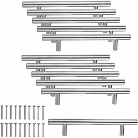 Minkurow – Lot de 10 poignées de meuble en acier inoxydable brossé – Entraxe 96 mm – Longueur 150 mm – Pour armoires et tiroirs (1/6)