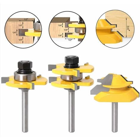 45 Degrés Verrouiller Mitre Routeur Bit + Mèche de Langue + Fraise à Rainurer, Fraise à Bois pour Outils de Menuiserie (1/4'' (6,35mm))