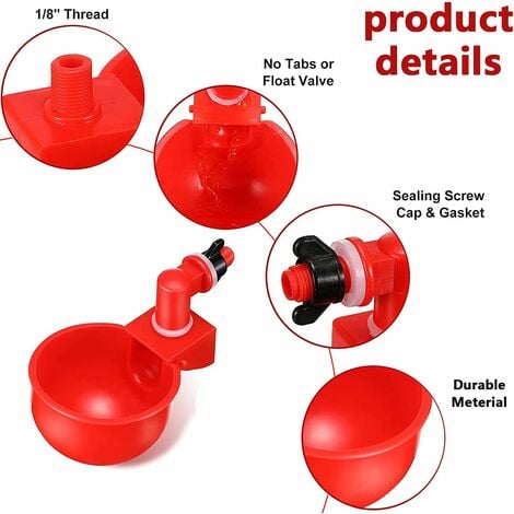 6pcs automatiques Supplies Abreuvoir Poules Tasses à Bol Bol en Plastique, Volailles Distributeurs D'eau Automatique de L'eau Potable Tasses pour Poussins Cailles Canards Bird