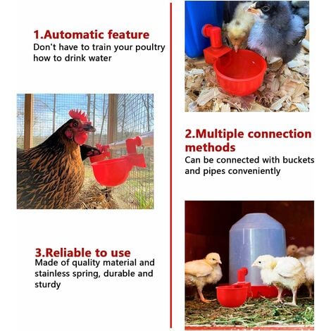 6pcs automatiques Supplies Abreuvoir Poules Tasses à Bol Bol en Plastique, Volailles Distributeurs D'eau Automatique de L'eau Potable Tasses pour Poussins Cailles Canards Bird