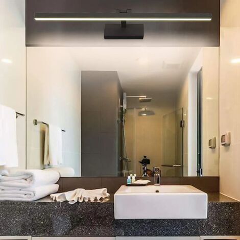 Lampe Miroir LED Salle de Bain 50cm, 12W, IP44 Étanche Applique Murale Salle de Bain 180° Rotatif, Lumière Miroir Salle de Bain Moderne, Blanc Chaud 3000K, Schwarz，Noir [Classe énergétique F]