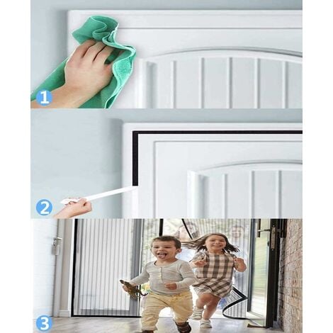 Moustiquaire Porte Fenetre Aimantée Magnetique, Rideaux Anti Mouches pour Porte, Rideaux Toile Insect Ecran, Moustiquaire Baie Vitree Coulissante, Magnétique Moustique Sans Perçage (90 x 210cm, noir)