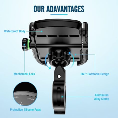 Support Téléphone Moto Étanche ENONEO – Rotation 360° – Fixation Universelle Smartphone – Noir