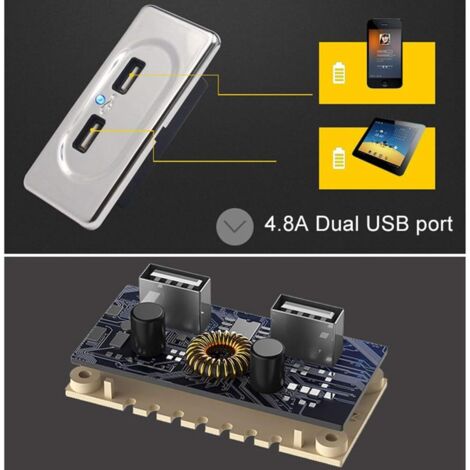 Chargeur USB Double Port De Voiture 4.8A - 12V/24V, Avec Couvercle étanche, Indicateur LED, Pour Auto, Camping-car, Etc.
