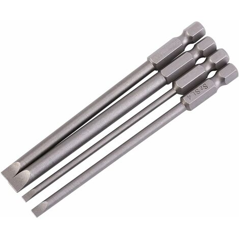 4Pcs Embout de Tournevis à Tête Plate S2 en Alliage d'Acier Magnétique 1/4 "100mm (1/5)