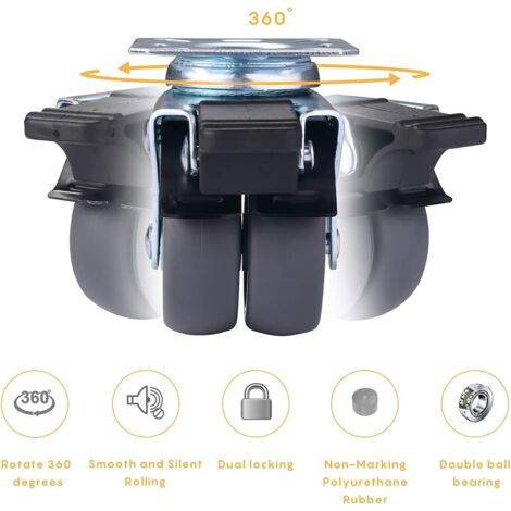 Lot De 4 Roulettes Pivotantes Noires En Nylon - Tige M8 De 20mm, Diamètre 40mm, Capacité 15kg Chacune