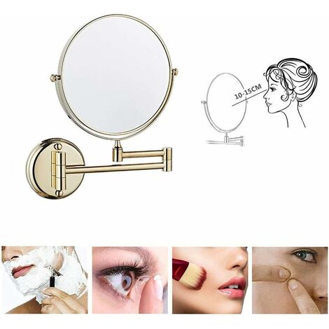 Miroir De Maquillage Mural Double Face 1X/10X - Bras Extensible 360° - Nickel Brossé - Pour Salle De Bain Ou Coiffeuse
