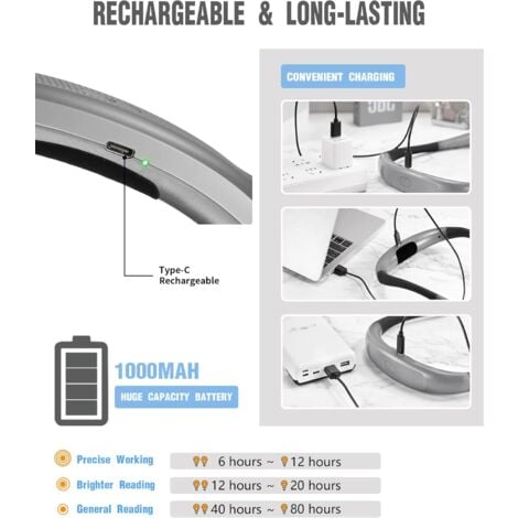 Lampe de Lecture de Cou Rechargeable, Lampe pour lecture au Lit,3 Couleurs, 6 Niveaux de Luminosité, Bras Pliables, Longue Durée de Vie, Parfaite pour la Lecture,Le Tricot,la Réparation
