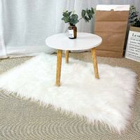 Tapis Imitation Peau De Mouton - Rond 60x60 Cm - Blanc - 100% Polyester, Poils Longs - Pour Canapé, Chaise, Sol - Lavable Machine 30°C