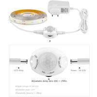 Bande LED 5m Avec 2 Détecteurs De Mouvement - 320 LED/m - Blanc Chaud 3000K - Alimentation Incluse - Pour Escalier, Placard - 9