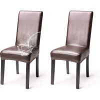 Lot de 2 Housses de Chaise Simili Cuir Imperméable Elégant Couverture de Chaise Extensible Dos Haut Salle à Manger Banquet Mariage Fête Noël Restaurant Hôtel,Marron