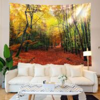 Tenture Murale Cabane Forestière - Motif Paysage Naturel - Tissu Polyester Réutilisable - Décoration Chambre Salon 150x200 Cm