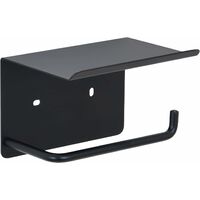 Porte Papier Toilette avec Tablette Adhesif , Support Papier Rouleau sans Percage Acier INOX SUS 304, Derouleur Papier Toilette Auto-adhésive Mural pour Salle de Bain(Noir)