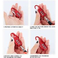 CADENAS,red--Cadenas à combinaison de mot de passe à 3 chiffres 3.7x9cm, valise à bagages