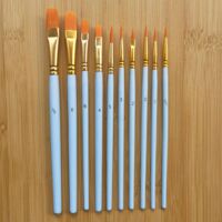 Lot De 12 Pinceaux Peinture En Nylon - Pour Acrylique, Huile, Aquarelle - Formes Variées (Plat, Rond, Éventail...) - Débutants Et Professionnels