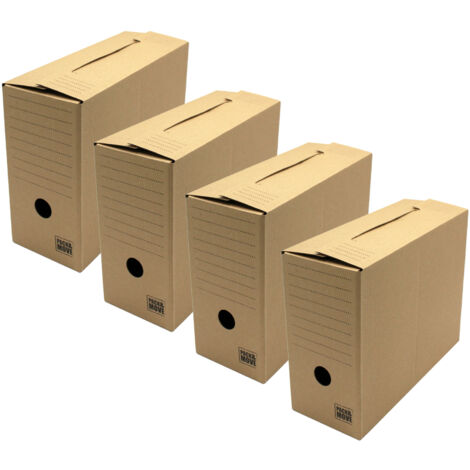 Pack and Move - Lot de 4 boîtes d'archives en carton ondulé robuste - 33,5 x 12 x 24 cm - Organisation pratique