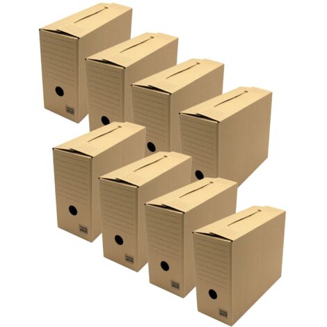 Lot de 8 boîtes d'archives en carton ondulé robuste - Organisation pratique - 33,5 x 12 x 24 cm (1/3)