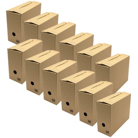Lot de 12 boîtes d'archives en carton ondulé – Dimensions 33,5 x 12 x 24,5 cm – Zone d'impression au dos pour identification rapide – Pack And Move