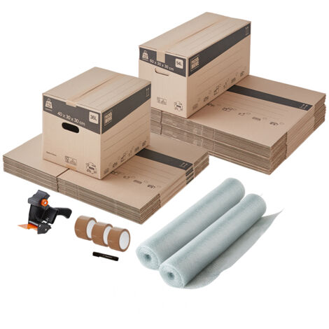 Kit déménagement T3/T4 – 3 rouleaux papier bulle 100% recyclé – 20 cartons 36L et 35 cartons 54L – Marqueur noir permanent et 3 rouleaux adhésifs – Pack And Move