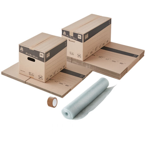 Kit déménagement économique – 8 cartons 54L 60x30x30cm – Papier bulle 100m – Marqueur et cutter inclus – Pack And Move