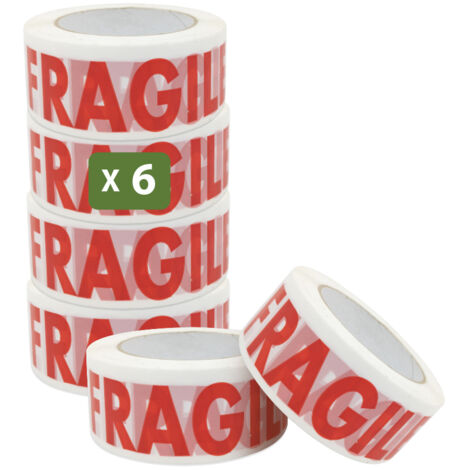 Pack and Move - Lot 6 Rouleaux Ruban Adhésif Transparent "Fragile" Pour Emballage Et Déménagement - 100 M - Qualité Premium