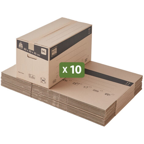 Lot de 10 cartons déménagement 60 x 30 x 30 cm – Poignées renforcées – Carton renforcé pour protection optimale – Pack And Move