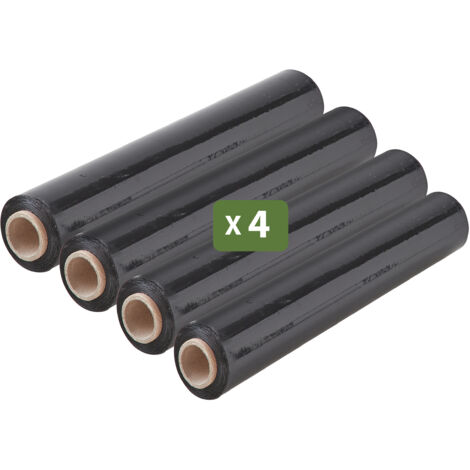 Pack And Move - Lot 4 Rouleaux Film Étirable - 300 M - Noir - Film Déménagement Film Emballage Film Palette Film Protection