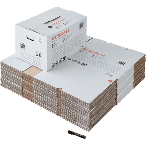 Pack and Move - Lot 20 cartons stockage - 58 x 40 x 30 cm - Poignées renforcées - 1 marqueur offert