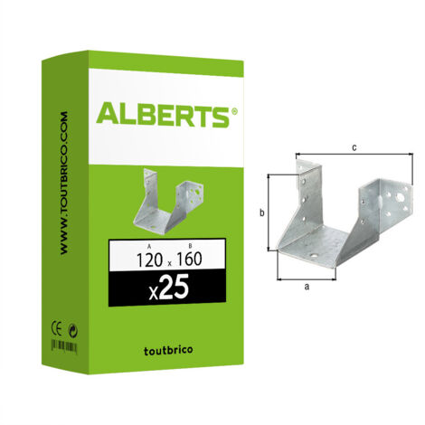 Sabot de charpente type A 64 x 65 mm – Acier galvanisé sendzimir – Fixation latérale compacte – Boîte de 25 supports – Alberts