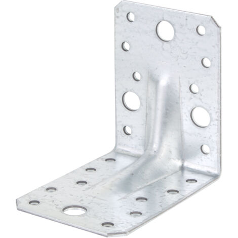 Équerre de fixation renforcée galvanisée Sendzimir 90 x 90 x 65 mm – Modèle avec nervure – Lot de 12 pièces pour assemblages lourds – Alberts