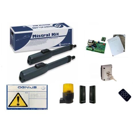 Genius – Kit de motorisation de portail battant 51700781 – Actionneur irréversible jusqu'à 3m et 350kg – 230V – Unité de contrôle JA592 (1/6)