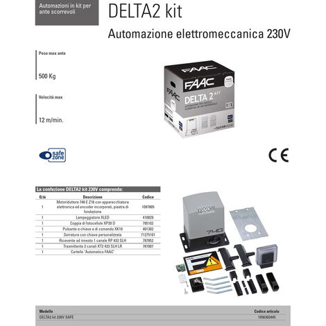 FAAC 740 DELTA 2 KIT 1056303445 Automatisme de portail coulissant 500kg 230v