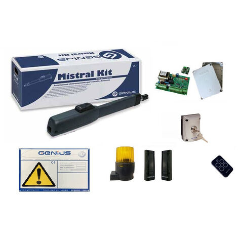 Genius – Kit d'automatisation pour portail battant 230V – Moteur à piston 800W – Charge max 350kg – Longueur vantail 3m – Installation facile