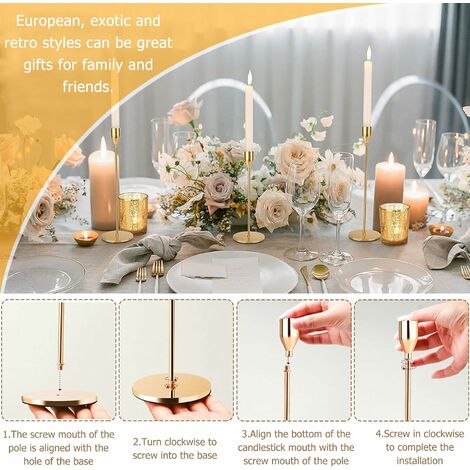 Portavelas Vintage De Metal - 2 Tamaños (Dorado Y Rosa) - Decoración Para Bodas Y Hogar
