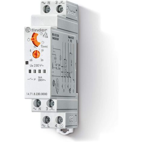 Finder – Minuterie d'éclairage d'escalier 3 fonctions 16A – Compatible 3/4 fils – Programmation 30s à 20min – Charge zéro crossing – Indicateur LED